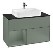 Тумба під раковину Villeroy & Boch Finion 100х50,1 см із підсвічуванням МДФ оливковий матовий лак/скло чорне матове F362GMGM