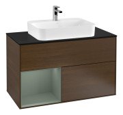 Тумба під раковину Villeroy & Boch Finion 100х50,1 см із підсвічуванням МДФ шпон волоського горіха/скло чорне матове F362GMGN