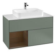 Тумба під раковину Villeroy & Boch Finion 100х50,1 см із підсвічуванням МДФ оливковий матовий лак/скло біле матове F361GNGM