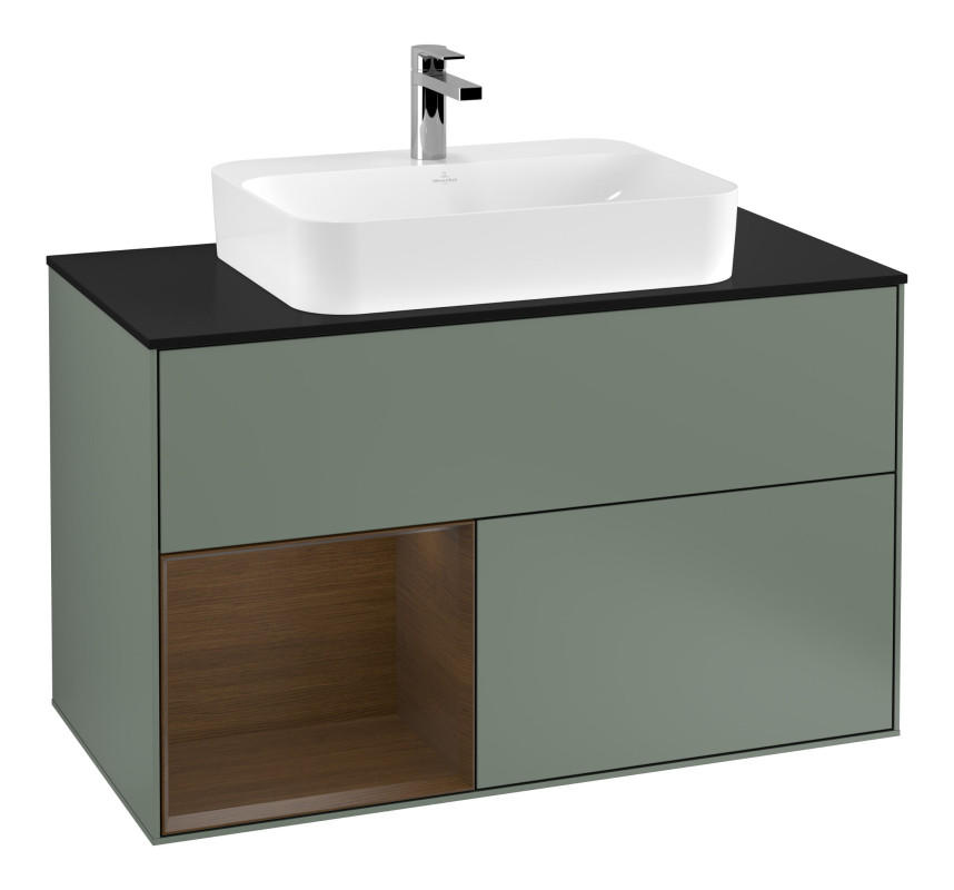 Тумба под раковину Villeroy & Boch Finion 100х50,1 см с подсветкой МДФ оливковый матовый лак/стекло черное матовое F362GNGM