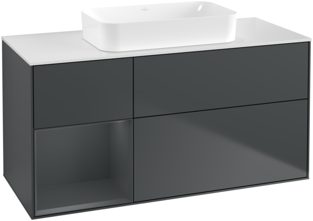 Тумба під раковину Villeroy & Boch Finion 120х50,1 см із підсвічуванням МДФ темно-синій матовий лак/скло біле матове G701HGHG