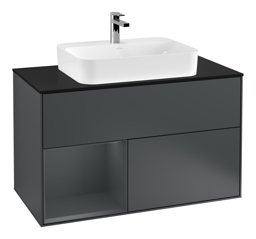 Тумба под раковину Villeroy & Boch Finion 100х50,1 см с подсветкой МДФ темно-синий матовый лак/стекло черное матовое F362HGHG