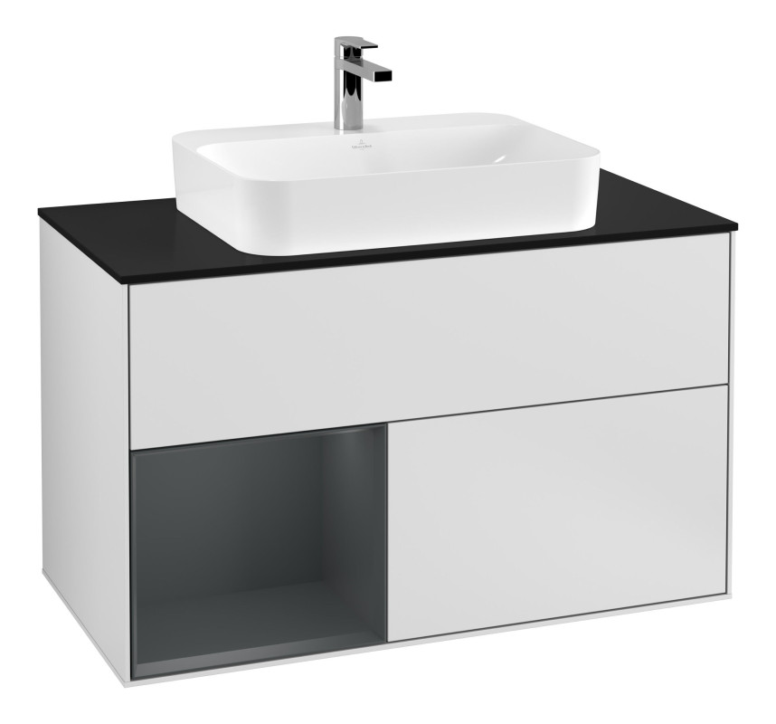 Тумба під раковину Villeroy & Boch Finion 100х50,1 см із підсвічуванням МДФ білий матовий лак/скло чорне матове F362HGMT