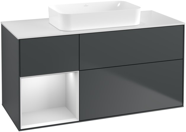 Тумба под раковину Villeroy & Boch Finion 120х50,1 см с подсветкой МДФ темно-синий матовый лак/стекло белое матовое G701MTHG