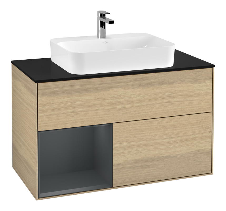 Тумба под раковину Villeroy & Boch Finion 100х50,1 см с подсветкой МДФ шпон дуба/стекло черное матовое F362HGPC