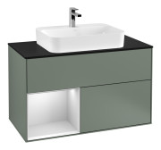 Тумба под раковину Villeroy & Boch Finion 100х50,1 см с подсветкой МДФ оливковый матовый лак/стекло черное матовое F362MTGM