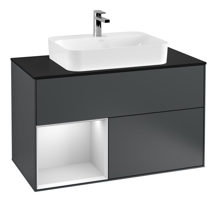 Тумба под раковину Villeroy & Boch Finion 100х50,1 см с подсветкой МДФ темно-синий матовый лак/стекло черное матовое F362MTHG