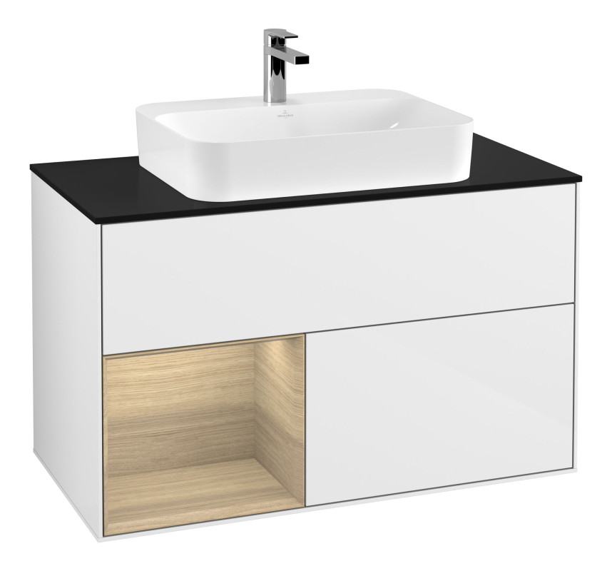 Тумба под раковину Villeroy & Boch Finion 100х50,1 см с подсветкой МДФ глянцевый белый лак/стекло черное матовое F362PCGF