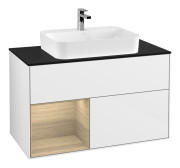 Тумба под раковину Villeroy & Boch Finion 100х50,1 см с подсветкой МДФ глянцевый белый лак/стекло черное матовое F362PCGF
