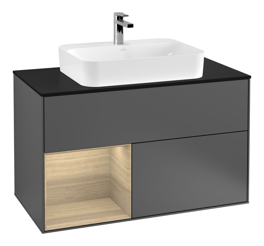 Тумба под раковину Villeroy & Boch Finion 100х50,1 см с подсветкой МДФ антрацит матовый лак/стекло черное матовое F362PCGK