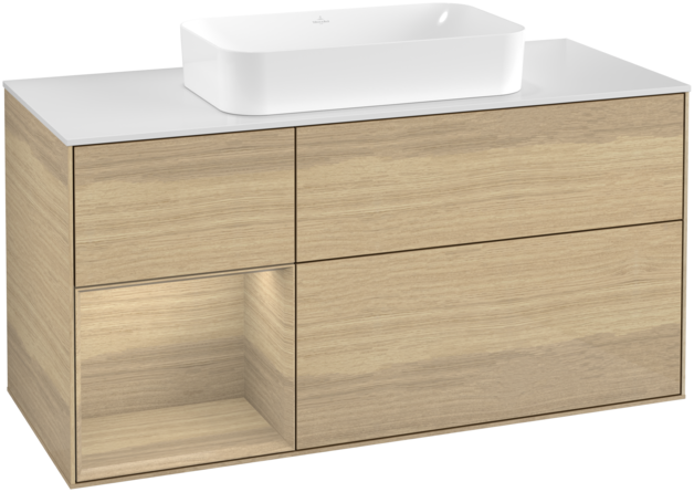 Тумба под раковину Villeroy & Boch Finion 120х50,1 см с подсветкой МДФ шпон дуба/стекло белое матовое G701PCPC