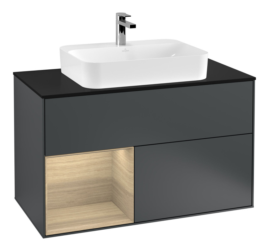 Тумба под раковину Villeroy & Boch Finion 100х50,1 см с подсветкой МДФ темно-синий матовый лак/стекло черное матовое F362PCHG