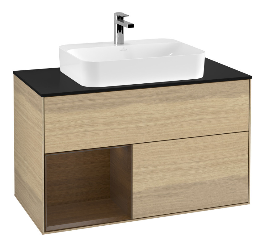 Тумба под раковину Villeroy & Boch Finion 100х50,1 см с подсветкой МДФ шпон дуба/стекло черное матовое F362GNPC