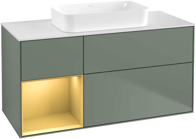 Тумба под раковину Villeroy & Boch Finion 120х50,1 см с подсветкой МДФ оливковый матовый лак/стекло белое матовое G701HFGM