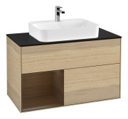 Тумба под раковину Villeroy & Boch Finion 100х50,1 см с подсветкой МДФ шпон дуба/стекло черное матовое F362GNPC