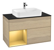 Тумба под раковину Villeroy & Boch Finion 100х50,1 см с подсветкой МДФ шпон дуба/стекло черное матовое F362HFPC