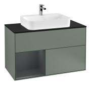 Тумба під раковину Villeroy & Boch Finion 100х50,1 см із підсвічуванням МДФ оливковий матовий лак/скло чорне матове F362HGGM