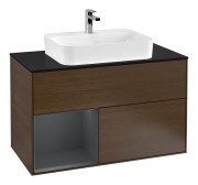 Тумба под раковину Villeroy & Boch Finion 100х50,1 см с подсветкой МДФ шпон грецкого ореха/стекло черное матовое F362HGGN