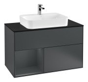 Тумба под раковину Villeroy & Boch Finion 100х50,1 см с подсветкой МДФ темно-синий матовый лак/стекло черное матовое F362HGHG