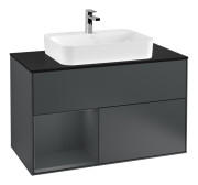 Тумба під раковину Villeroy & Boch Finion 100х50,1 см із підсвічуванням МДФ темно-синій матовий лак/скло чорне матове F362HGHG