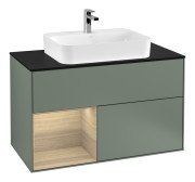 Тумба под раковину Villeroy & Boch Finion 100х50,1 см с подсветкой МДФ оливковый матовый лак/стекло черное матовое F362PCGM