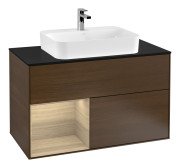 Тумба під раковину Villeroy & Boch Finion 100х50,1 см із підсвічуванням МДФ шпон волоського горіха/скло чорне матове F362PCGN