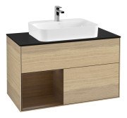 Тумба під раковину Villeroy & Boch Finion 100х50,1 см із підсвічуванням МДФ шпон дуба/скло чорне матове F362GNPC