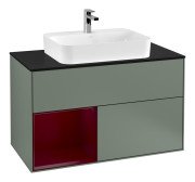 Тумба під раковину Villeroy & Boch Finion 100х50,1 см із підсвічуванням МДФ оливковий матовий лак/скло чорне матове F362HBGM