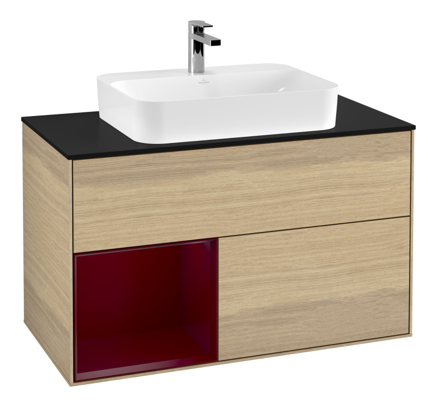 Тумба під раковину Villeroy & Boch Finion 100х50,1 см із підсвічуванням МДФ шпон дуба/скло чорне матове F362HBPC