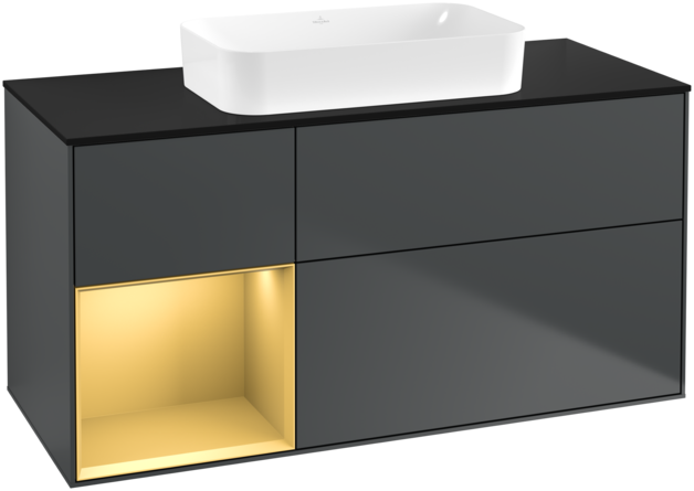 Тумба под раковину Villeroy & Boch Finion 120х50,1 см с подсветкой МДФ темно-синий матовый лак/стекло черное матовое G702HFHG