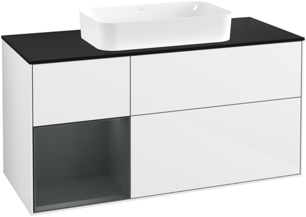 Тумба под раковину Villeroy & Boch Finion 120х50,1 см с подсветкой МДФ глянцевый белый лак/стекло черное матовое G702HGGF