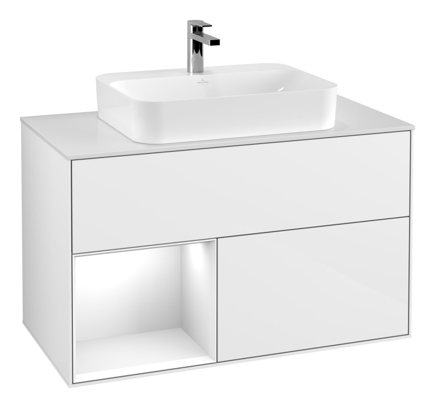 Тумба под раковину Villeroy & Boch Finion 100х50,1 см с подсветкой МДФ глянцевый белый лак/стекло белое матовое G361GFGF