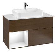 Тумба под раковину Villeroy & Boch Finion 100х50,1 см с подсветкой МДФ шпон грецкого ореха/стекло белое матовое G361GFGN