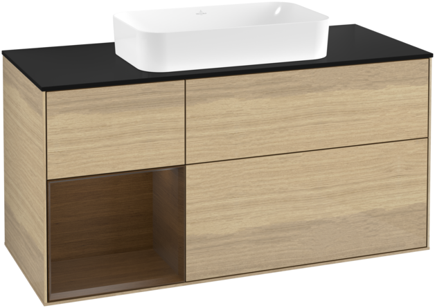 Тумба під раковину Villeroy & Boch Finion 120х50,1 см із підсвічуванням МДФ шпон дуба/скло чорне матове G702GNPC