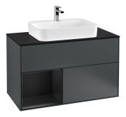 Тумба під раковину Villeroy & Boch Finion 100х50,1 см із підсвічуванням МДФ темно-синій матовий лак/скло чорне матове F362PDHG