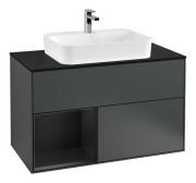 Тумба под раковину Villeroy & Boch Finion 100х50,1 см с подсветкой МДФ темно-синий матовый лак/стекло черное матовое F362PDHG