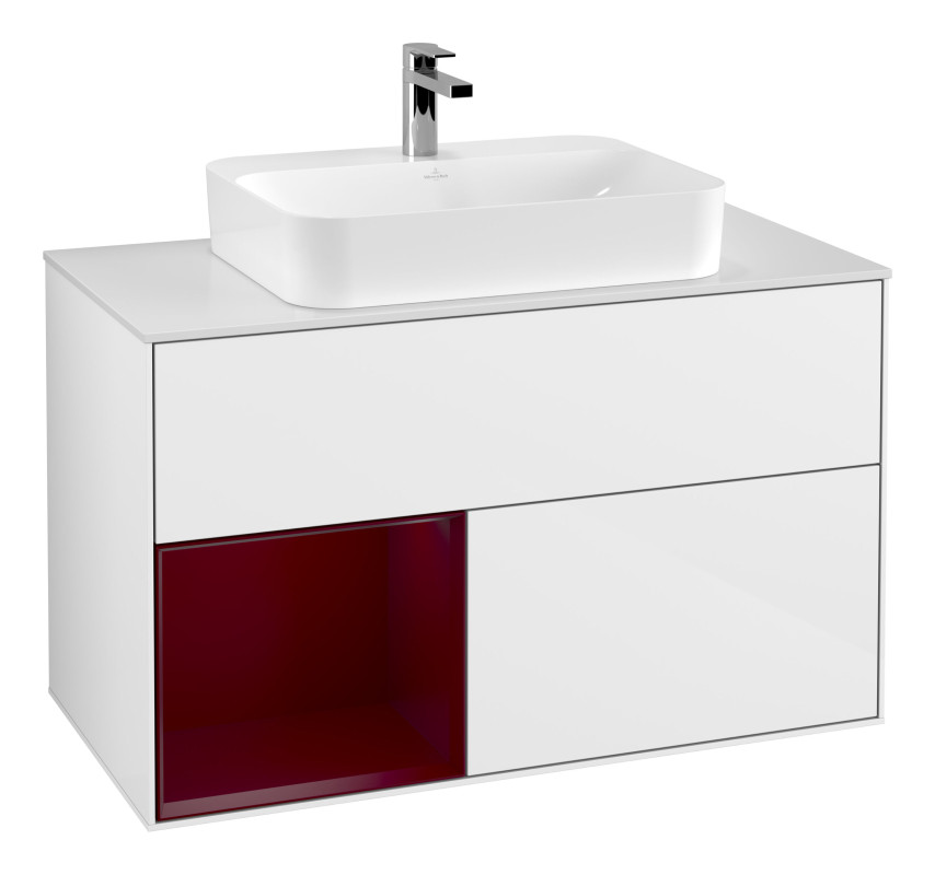 Тумба под раковину Villeroy & Boch Finion 100х50,1 см с подсветкой МДФ глянцевый белый лак/стекло белое матовое G361HBGF