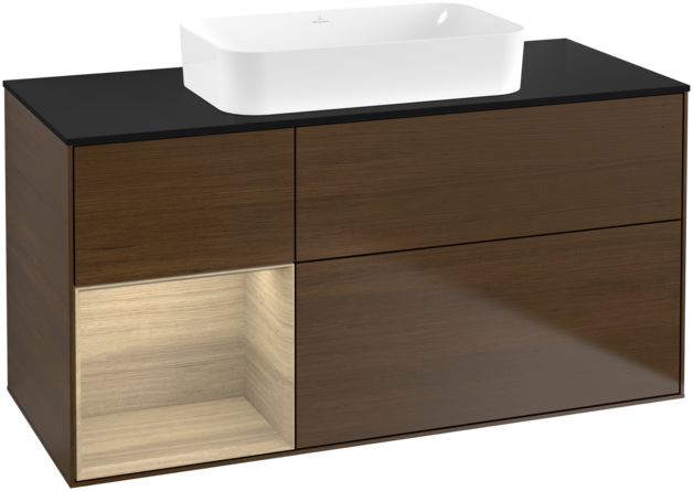 Тумба под раковину Villeroy & Boch Finion 120х50,1 см с подсветкой МДФ шпон грецкого ореха/стекло черное матовое G702PCGN