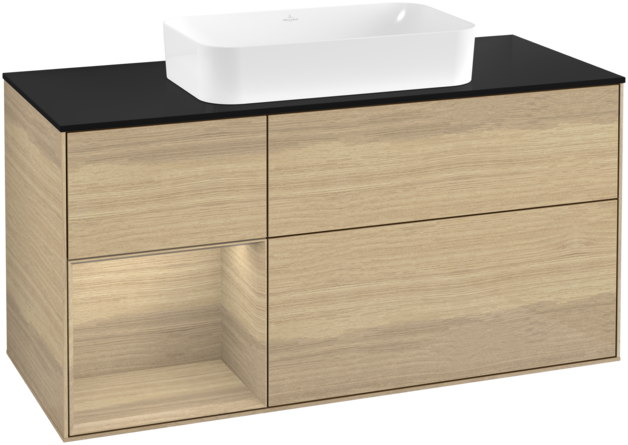 Тумба под раковину Villeroy & Boch Finion 120х50,1 см с подсветкой МДФ шпон дуба/стекло черное матовое G702PCPC