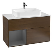 Тумба под раковину Villeroy & Boch Finion 100х50,1 см с подсветкой МДФ шпон грецкого ореха/стекло белое матовое G361GKGN