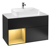 Тумба под раковину Villeroy & Boch Finion 100х50,1 см с подсветкой МДФ черный матовый лак/стекло белое матовое G361HFPD