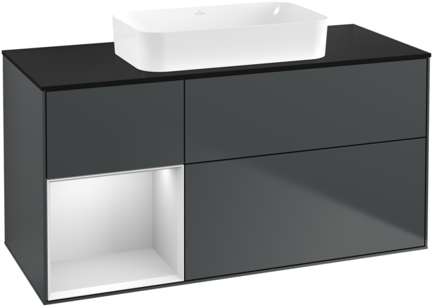 Тумба під раковину Villeroy & Boch Finion 120х50,1 см із підсвічуванням МДФ темно-синій матовий лак/скло чорне матове G702MTHG