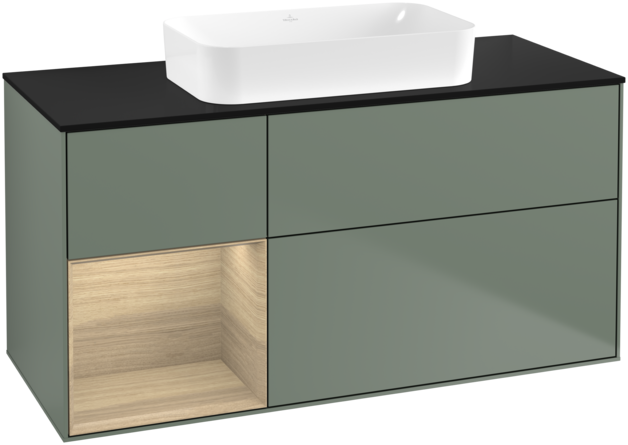 Тумба під раковину Villeroy & Boch Finion 120х50,1 см із підсвічуванням МДФ оливковий матовий лак/скло чорне матове G702PCGM