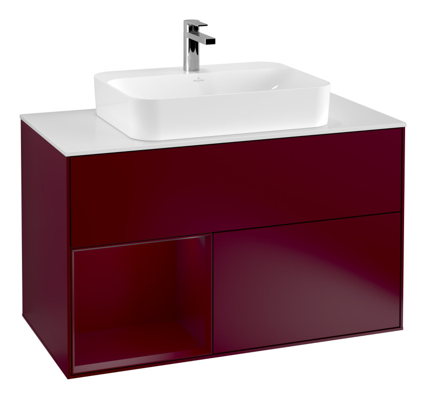 Тумба під раковину Villeroy & Boch Finion 100х50,1 см з підсвічуванням МДФ півонія матовий лак/скло біле матове G361HBHB