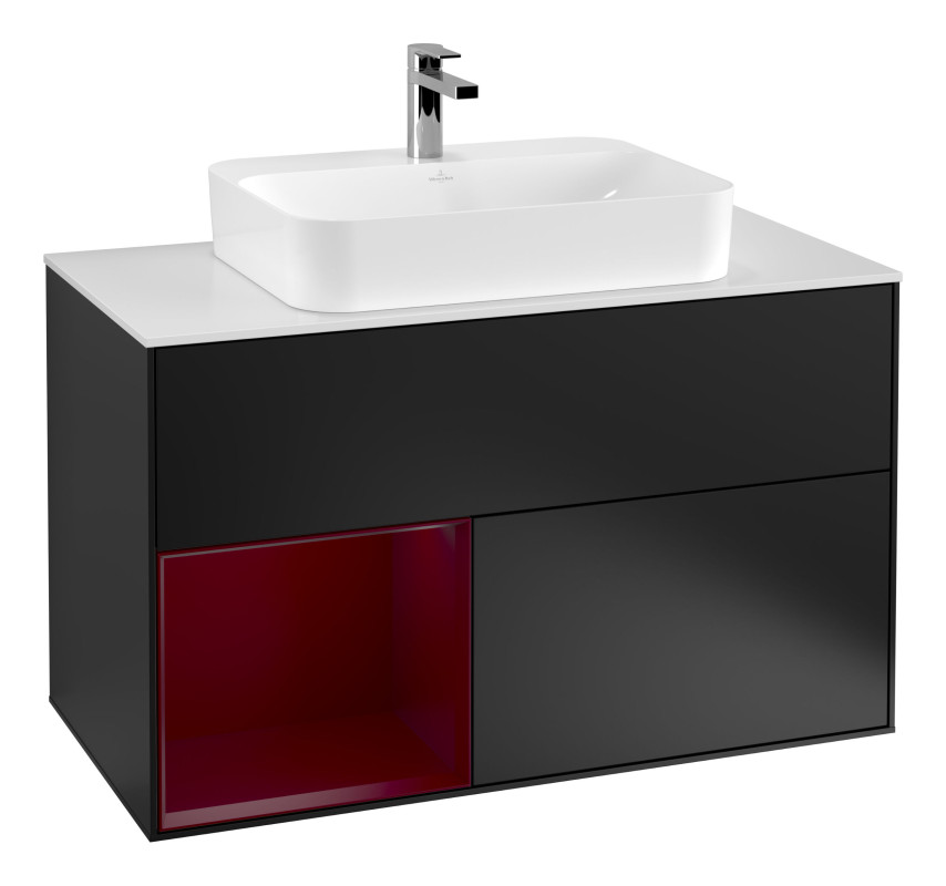 Тумба під раковину Villeroy & Boch Finion 100х50,1 см із підсвічуванням МДФ чорний матовий лак/скло біле матове G361HBPD