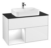 Тумба під раковину Villeroy & Boch Finion 100х50,1 см з підсвічуванням МДФ білий глянцевий лак/скло чорне матове G362GFGF