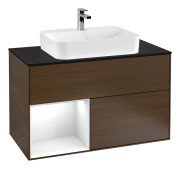 Тумба під раковину Villeroy & Boch Finion 100х50,1 см із підсвічуванням МДФ шпон волоського горіха/скло чорне матове G362GFGN