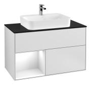 Тумба под раковину Villeroy & Boch Finion 100х50,1 см с подсветкой МДФ белый матовый лак/стекло черное матовое G362GFMT