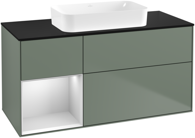 Тумба під раковину Villeroy & Boch Finion 120х50,1 см із підсвічуванням МДФ оливковий матовий лак/скло чорне матове G702MTGM