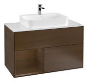 Тумба под раковину Villeroy & Boch Finion 100х50,1 см с подсветкой МДФ шпон грецкого ореха/стекло белое матовое G361GNGN